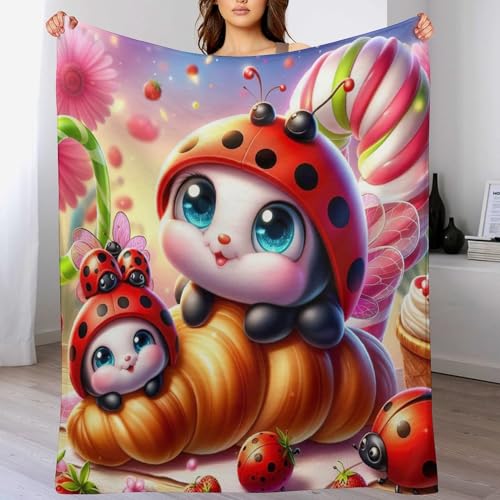 Süßer Marienkäfer Decke Kuscheldecke Mit 3D Muster Fleece Warm & Weich Flauschige Flannel Decken, Vier Jahreszeiten Bett Sofadecke 150×200cm von LCWWW