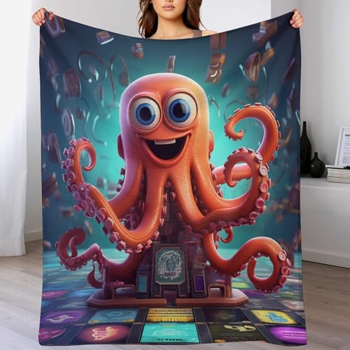 Süßer Oktopus Flannel Fleece Wohndecken Kuscheldecken, Superweiche, Flauschige, Warme Mikrofaser Decke Für Schlafcouch,180×200cm von LCWWW
