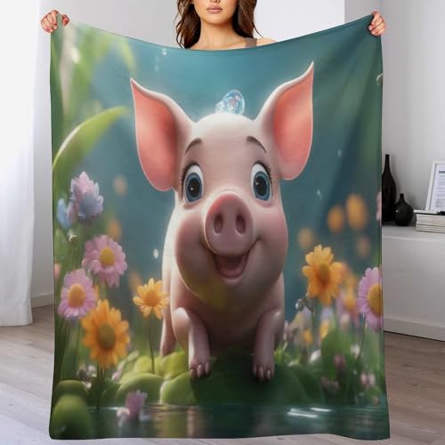 Süßes Schwein Flannel Fleece Wohndecken Kuscheldecken, Superweiche, Flauschige, Warme Mikrofaser Decke Für Schlafcouch,180×200cm von LCWWW