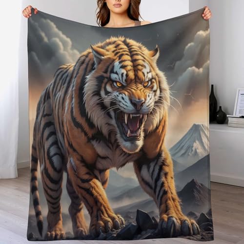 Tiger BettDecke Sofa Warm Flannel Sofaüberwurf Decke, Dicke Sofadecke Couchdecke, Flauschige Wohndecke 140×180cm von LCWWW