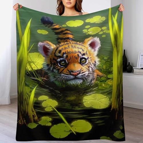 Tiger Decke Kuscheldecken Couchdecke, Übergroße Warme Super Weiche Schlafdecke Tagesdecke Flauschige Decke 100×130cm von LCWWW