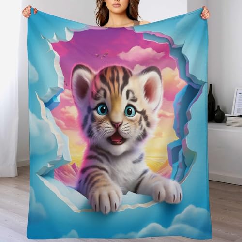 Tiger Kuscheldecke Flauschig Decke, Flannel Weiche Sofadecke, Fleecedecke, Wohndecke - Pflegeleicht - Warm 100×130cm von LCWWW