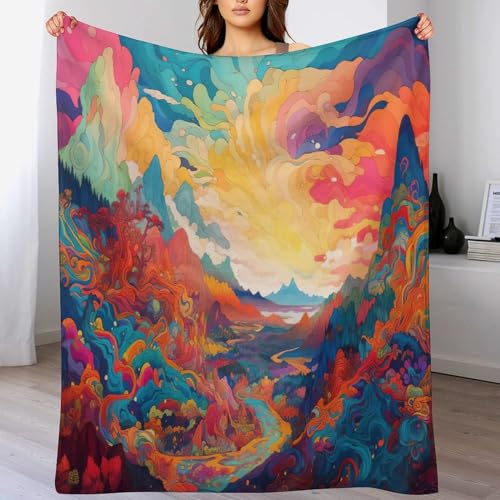 sychelische abstrakte Kunst Flannel Fleece Wohndecken Kuscheldecken, Superweiche, Flauschige, Warme Mikrofaser Decke Für Schlafcouch,130×180cm von LCWWW