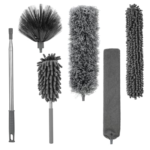6 Stücke Staubwedel Teleskop, Staubwedel Lang Ausziehbar, Teleskoplänge bis 245 cm,Spinnenwebenentferner, Staubwedels Waschbar, Staubwischer geeignet zum Reinigen von Decken,Deckenventilatoren,Lücken von LCXCXY