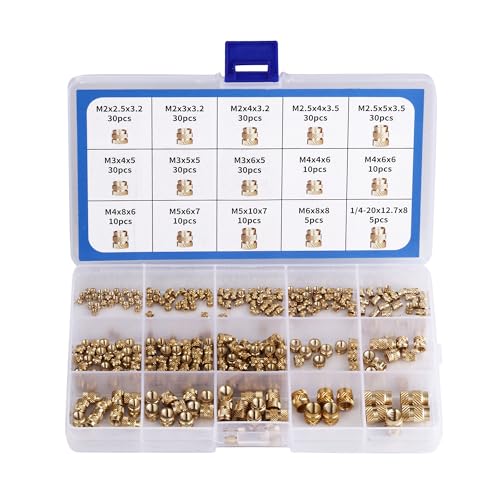 Gewindeeinsatz, Set mit 300 Einpressmuttern, PP Box, mit Etikett. M2 M2,5 M3 M4 M5 M6 Messing Gewindeeinsätze, gerändeltes Einschmelzgewinde, geeignet für Kunststoffteile im Gewindeeinsatz 3D Druck von LCXCXY