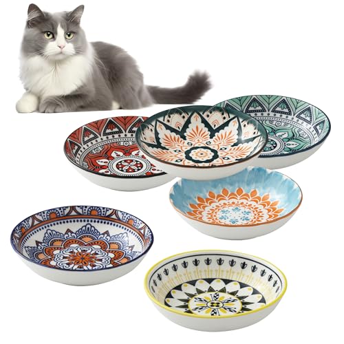 LCXCXY Katzennapf, Flache Futternapf Katze, set von 6 bunten Katzen Futternapf. Katzennapf Flach, 5,5 zoll Katzennäpfe, Fressnapf Katze geeignet für Wasser, Trockenfutter und Nassfutter von LCXCXY