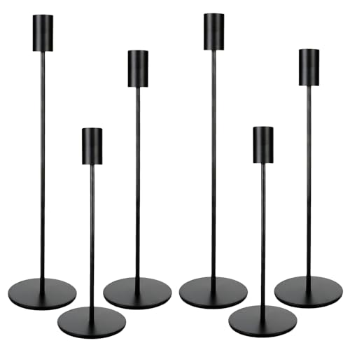 Kerzenständer 6 teiliges Set, 6 Kerzenständer Schwarz, Säulenförmig Kerzenhalter in 3 verschiedenen höhen. Kerzenhalter anwendbar auf Kerzenständer Hochzeit, Coming of Age Zeremonie, geburtstagsfeiern von LCXCXY