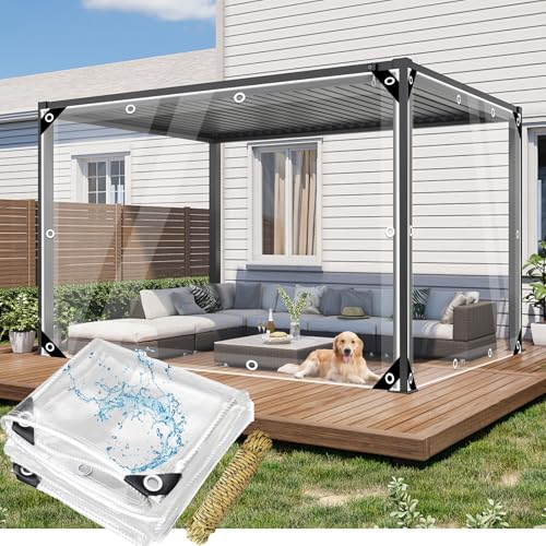 LCYFBE 2.4 x 4.8m Gewächshaus Gartenmöbel Plane Transparent mit Ösen - PVC Balkon Pavillon wasserdicht Abdeckplane Faltbar Transparente Vorhang Windschutz Tarp für Outdoor Camping Vordach von LCYFBE
