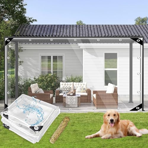 LCYFBE 2.4 x 6m Gewächshaus Gartenmöbel Plane Transparent mit Ösen - PVC Balkon Pavillon wasserdicht Abdeckplane Faltbar Transparente Vorhang Windschutz Tarp für Outdoor Camping Vordach von LCYFBE