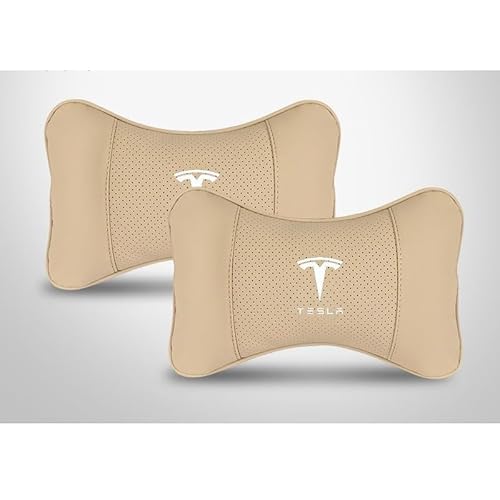 LDBKFD 2 Stück Auto Nackenkissen für Tesla Model S Model X Model 3 Model Y, Auto Kopfstütze Kissen Autositz-kopfstütze Nackenstütze Autositz Nackenkissen,Beige- 2*headrests von LDBKFD