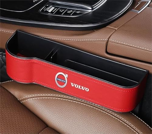 LDBKFD Autositz Leder Gap Aufbewahrungsbox für Volvo S60 2014-2021 2022 2023 2024, Sitz Organizer mit Etikett Lückenfüller Organizer Storage,Red von LDBKFD