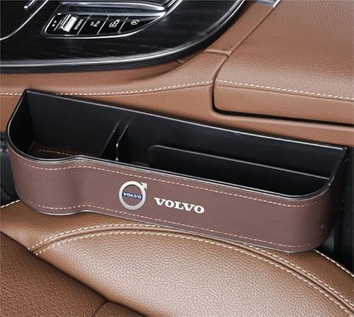 LDBKFD Autositz Leder Gap Aufbewahrungsbox für Volvo XC40 C40 Recharge 2018-2021 2022 2023 2024, Sitz Organizer mit Etikett Lückenfüller Organizer Storage,Brown von LDBKFD