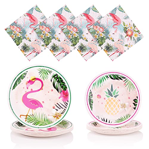 Flamingo Deko Hawaii Party Set – 60-teiliges Partygeschirr für Poolpartys und Kindergeburtstage – Umweltfreundliche Pappteller mit Flamingo Design von LDBKLGHJ