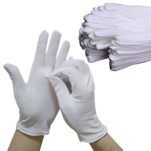 LDBKLGHJ Weiße Baumwollhandschuhe - 48 Stück (24 Paar) Mitteldicke Handhandschuhe, Perfekt für den täglichen Gebrauch und den Umgang mit Wertgegenständen von LDBKLGHJ