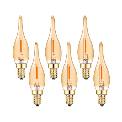 LDCHIUEN E14 0.7W LED Glühbirne Kerze Retro Vintage Filament Lampe kerzenlampen C22 7 Watt 2200K Ultra Warm,50 lumen Kandelaber Kronleuchter Salzlampe Nachtlicht,220V-240V, 6er-Pack von LDCHIUEN