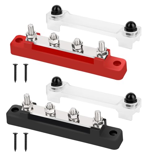 2 Stück Sammelschiene 12V-48V DC Sammelschienen Busbar Stromschiene Verteilerblock Stromverteiler Stromverteilungsblock mit 4 X M6 Anschlussbolzen Schwarz Rot für RV Auto Yacht Boat von LDERFIV