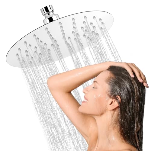 8 Zoll /20cm Duschkopf Regendusche Duschkopf Regenduschkopf Edelstahl Fester Kopfbrause Dusche Kopfbrause Regendusche Kopf 360° Verstellbar mit Anti-Kalk-Düsen, G1/2'', Silber von LDERFIV