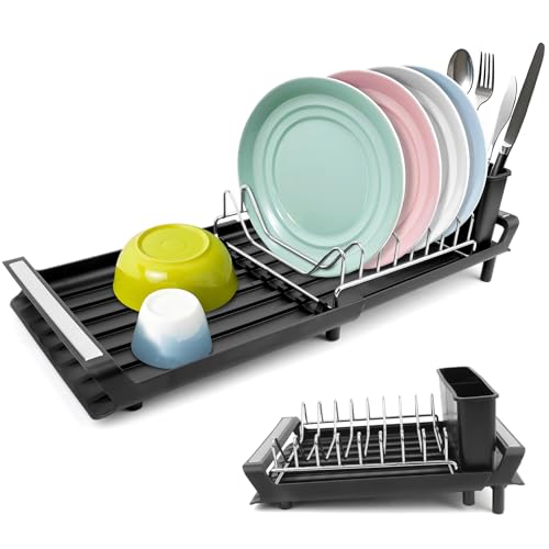 Abtropfgestell Geschirr Abtropfständer Erweiterbar Geschirrabtropfgestell Geschirrtrockner Edelstahl Abtropfgestell Geschirabtropfständer Geschirr Trockengestell für Spüle Dish Drying Rack Schwarz von LDERFIV