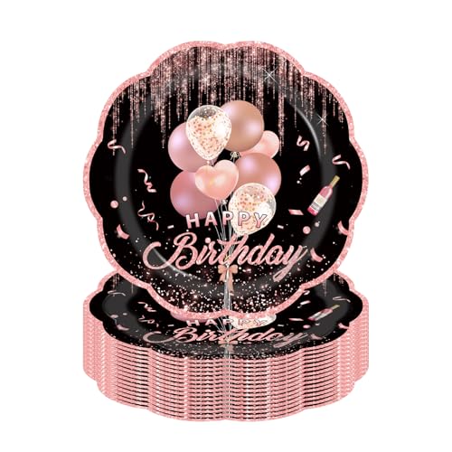 LDFDRT 50pcs Partygeschirr Geburtstag Pappteller,18cm Partyteller Papier Party Geschirr Deko zum Hochzeit Garten Party (Rosa Geburtstag) von LDFDRT