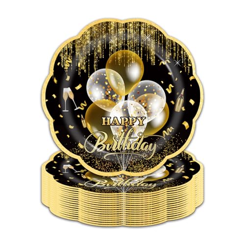 LDFDRT 50pcs Partygeschirr Geburtstag Pappteller,18cm Partyteller Papier Party Geschirr Deko zum Hochzeit Garten Party (Schwarzer Geburtstag) von LDFDRT