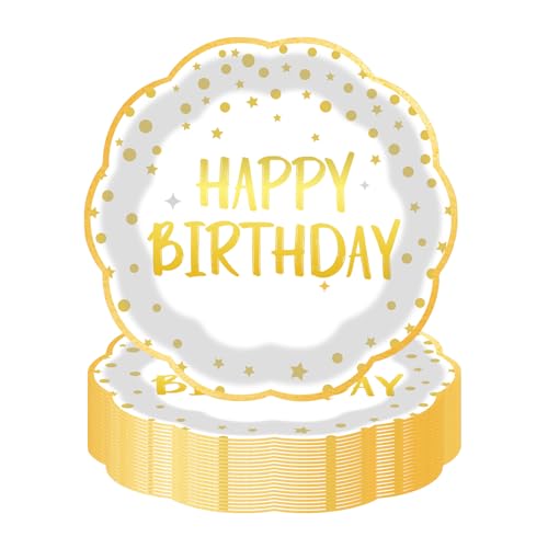 LDFDRT 50pcs Partygeschirr Geburtstag Pappteller,18cm Partyteller Papier Party Geschirr Deko zum Hochzeit Garten Party (Weißgold Geburtstag) von LDFDRT