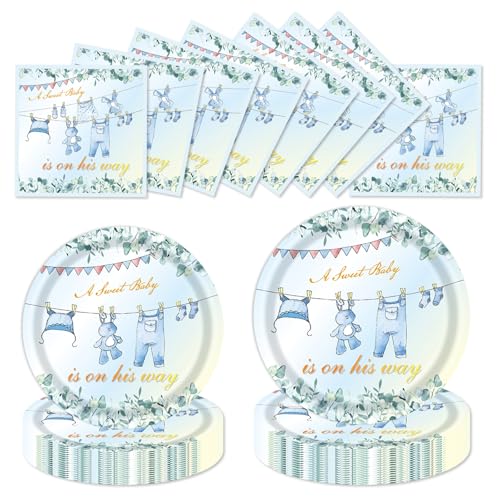 LDFDRT 60 pcs Pappteller and Servietten Partygeschirr Geburtstag,Partyteller 18cm 20 & 23cm 20 & Servietten 20 pcs Papier Geschirr Party Deko (Blaue Jungs) von LDFDRT