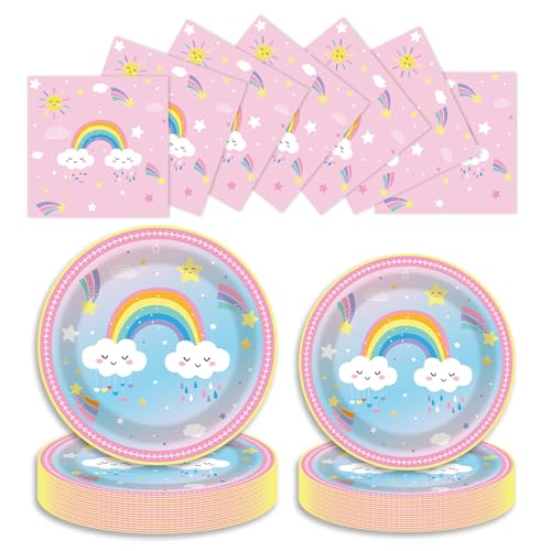 60 pcs Pappteller and Servietten Partygeschirr Geburtstag,Partyteller 18cm 20 & 23cm 20 & Servietten 20 pcs Papier Geschirr Party Deko (Regenbogengesicht) von LDFDRT
