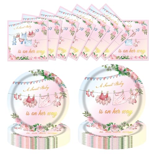 LDFDRT 60 pcs Pappteller and Servietten Partygeschirr Geburtstag,Partyteller 18cm 20 & 23cm 20 & Servietten 20 pcs Papier Geschirr Party Deko (rosa Mädchen) von LDFDRT