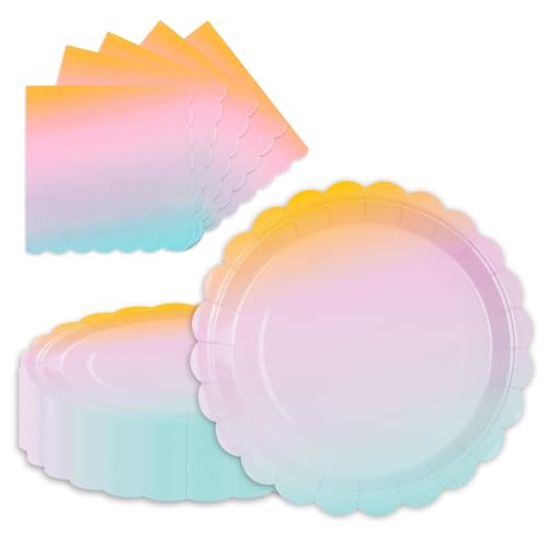 LDFDRT Partygeschirr Geburtstag Pappteller and Servietten,Partyteller 23cm 20 pcs & Servietten 20pcs Papier Party Geschirr zum Hochzeit Garten Party Deko (Regenbogen) von LDFDRT
