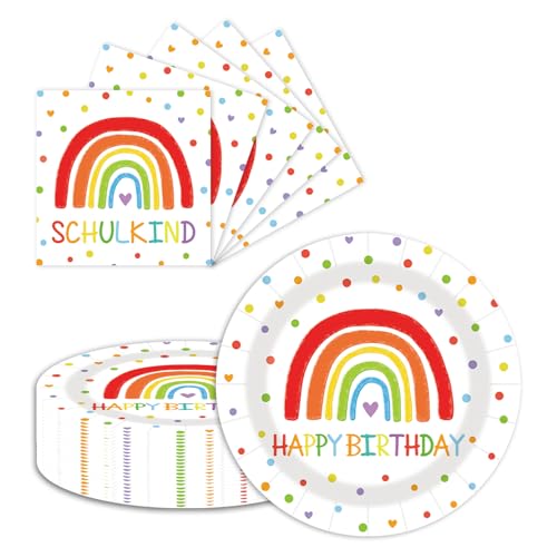 LDFDRT Partygeschirr Geburtstag Pappteller and Servietten,Partyteller 23cm 20 pcs & Servietten 20pcs Papier Party Geschirr zum Hochzeit Garten Party Deko (Regenbogenbrücke) von LDFDRT