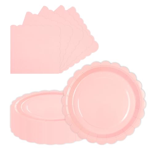 LDFDRT Partygeschirr Geburtstag Pappteller and Servietten,Partyteller 23cm 20 pcs & Servietten 20pcs Papier Party Geschirr zum Hochzeit Garten Party Deko (Rosa) von LDFDRT