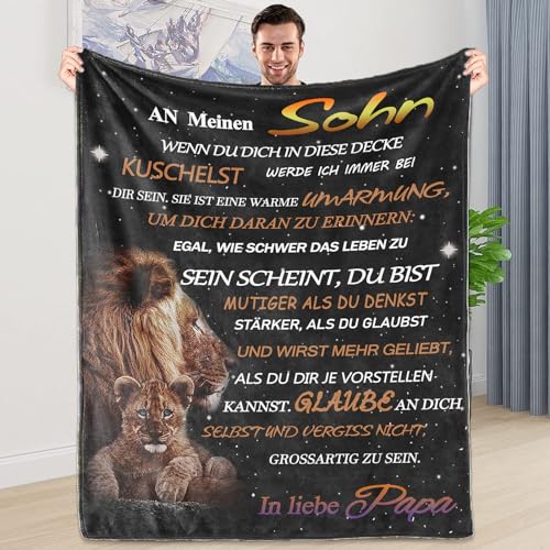 LDFHOIN Kuscheldecke Personalisierte Decke An Meine Sohn von Papa, Papa für Sohn Deutsche Nachricht Briefdecke Positiv Ermutigen Wohndecke für Tv-Decken Geschenk 150x200cm von LDFHOIN