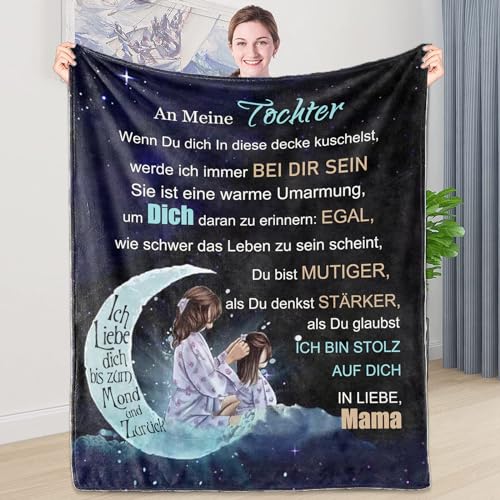 LDFHOIN Kuscheldecke Personalisierte Geschenke,Decke An Meine Tochter Deutsch Mutter zu Tochter Briefdecke Positive Ermutigung und Liebe Tochter Flanelldecke von LDFHOIN