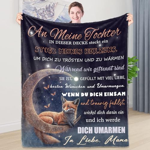 LDFHOIN Kuscheldecke Personalisierte Geschenke,Decke An Meine Tochter Deutsch Mutter zu Tochter Briefdecke Positive Ermutigung und Liebe Tochter Flanelldecke von LDFHOIN