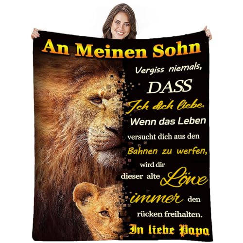 LDFHOIN Kuscheldecke Personalisierte Geschenke An Meine Sohn von Papa, Super Weiche Flauschige Decke Flanell Papa für Sohn Deutsche Nachricht Briefdecke Positiv Ermutigen Wohndecke (150×220cm) von LDFHOIN