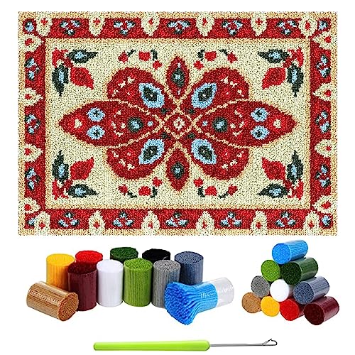 Teppichherstellung Tapisserie Knüpfteppich Knüpfpackung Latch Hook Kit, Teppich Zum Selber Knüpfen Knüpf Sets Kreuzstich Set Knüpfen Set Handwerk Geschenke (40x60cm Blumenmuster) von LDFHOIN