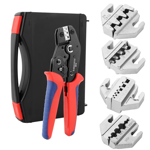 LDHHYH Crimpzange Wechselbacken Set 5-teilig, Crimpzange Kabelschuhzange mit Ratschenfunktion, Crimpzangen Set für Kabelschuhe 0,25-2.5 mm² Krimperzange Kabelschuhe mit Ratschenfunktion Zange von LDHHYH