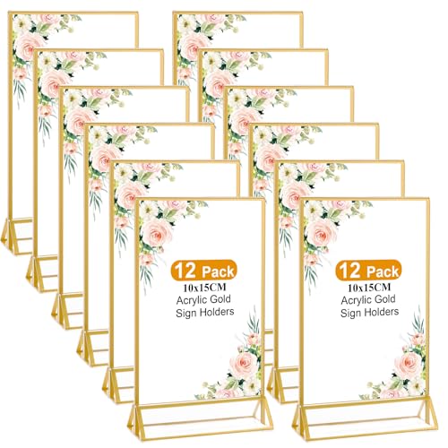 LDHHYH 12 Stück Tischaufsteller A5, 10x15cm Acryl Tishkartenhalter, Goldener Doppelseitiger Bilderrahmen, A5 T-Ständer Tischaufsteller, Goldrahmen für beidseitige Präsentation, Hochzeit, Restaurants LDHHYH 12 Stück Tischaufsteller A5, 10x15cm Acryl Tishkartenhalter, Goldener Doppelseitiger Bilderrahmen, A5 T-Ständer Tischaufsteller, Goldrahmen für beidseitige Präsentation, Hochzeit, Restaurants von LDHHYH