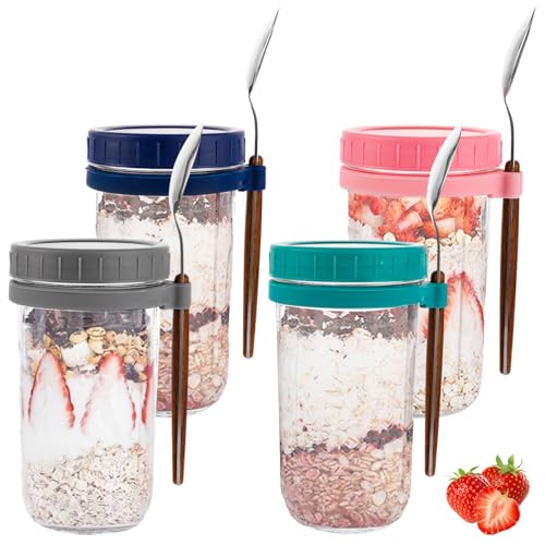LDHHYH 4 Stück Overnight Oats Gläser 600ml, Glas Müslibecher to go mit Deckel und Löffel, Glas Overnight Oats Container, Overnight Oats Gläser Glas Müslibecher to Go für Muesli Porridge LDHHYH 4 Stück Overnight Oats Gläser 600ml, Glas Müslibecher to go mit Deckel und Löffel, Glas Overnight Oats Container, Overnight Oats Gläser Glas Müslibecher to Go für Muesli Porridge von LDHHYH