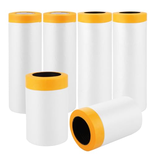 LDHHYH 6 Rollen Abdeckfolie mit Klebeband,55cm * 16m/150cm * 16m/280cm* 10m Malerfolie Abdeckfolie,3Größen Abdeckfolie Abklebeband mit Folie,Tape Malerkrepp zum Staubschutz von LDHHYH