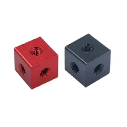 Sechskantmutter M3 - M10 Aluminiumlegierung fester Block Acrylquad dreiseitig feste Mutter drehbar(Red,2PCS M6X20X20X20) von LDHNFBYV