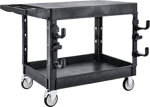 LDHTHOPI Servierwagen Groß MAX250 kg Flach Reinigungswagen Werkstatt 116 x 64 x 85.5cm Schwerlast Kunststoff Vielzweckwagen 2 Etagen 360°Lenkrollen 2 mit Bremse für Lager Garagen Büros Gärtner Hotels von LDHTHOPI