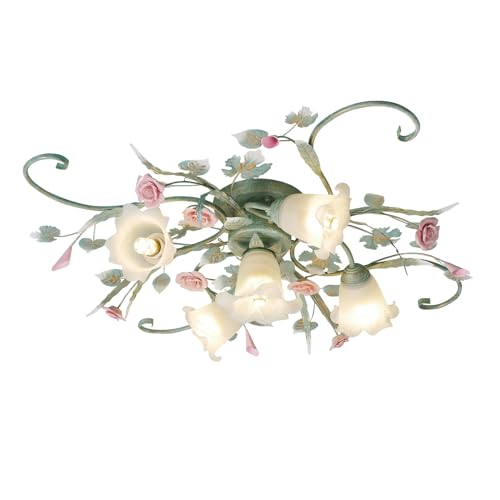 Deckenlampe 5-flammig, Deckenleuchte led Kronleuchter, Dekorative Kreativ Deckenlampe Floral Leuchte im Landhausstil, Rosa Rosenleuchte Kreative Blume Design Wohnzimmer Deckenlampe Lampe Esszimmer von LDIEUWUET