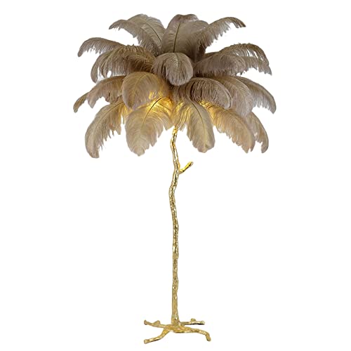 LDIEUWUET Feder Stehlampe, Netural Straußenfeder Stehlampe Lampe für Schlafzimmer, Wohnzimmer, Goldene Harz Stehlampe, Einzigartige Hohe Stehlampen Vintage LED Ecklampe aus der Mitte des Jahrhunderts von LDIEUWUET