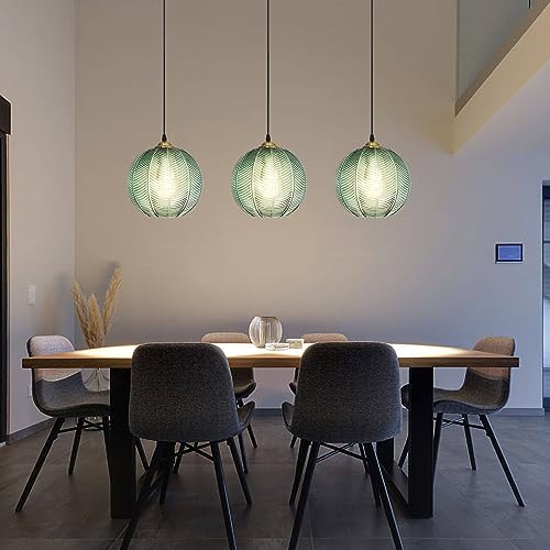 Pendelleuchte Glas 3-Flamming Pendelleuchte Esstisch,Grün Lampenschirm HöHenverstellbar Hängelampe Leuchte,Moderne Hängeleuchte Kronleuchter Pendellampe für Esszimmer, Küche, Schlafzimmer E27 von LDIEUWUET