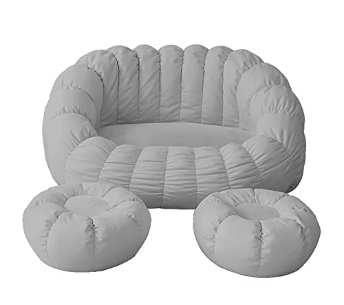 LDIW Kürbisförmiger Doppelter Sitzsack-Stuhlbezug(ohne Füllung), Lazy Lounger Sitzsackbezug, Sitzsack Sofa Couchbezug für Erwachsene und Kinder,Light Grey von LDIW