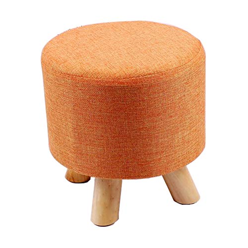 Runde Sitzhocker, Gepolsterte Sitzfläche aus Leinen Sitzwürfel Polsterhocker Fußhocker mit Deckel Abnehmbar, Holzbeine,Orange von LDIW