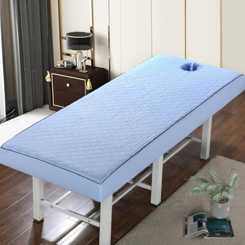 LDLCYCN Blau,190 * 70cm(S), Baumwolle Massage Bettdecke Mit Loch Bequemes Schönheitssalon Einbaublech Massagetisch SPA Couch Cover Mit 360° Elastischem Band Spa Bett Matratzen Abdeckung von LDLCYCN