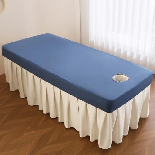 LDLCYCN Blau,190 * 80cm, Wasserdicht Schönheitsmassage Wellnesstisch Mit Gesichtsloch Massage Bettwäsche Abdeckung Mit Elastischem Band 360 ° Vollverpackung Weicher Spa Massage Tischdeckel von LDLCYCN