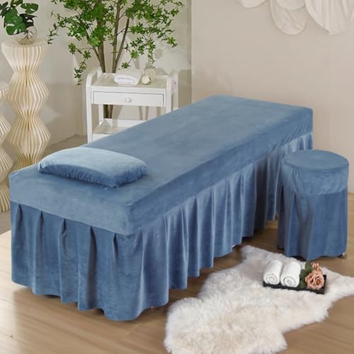 LDLCYCN Blau,60x180cm(S), Massage Bettdecke Massage Tisch Bett Rock Schönheit Massage Spa Couch Abdeckung Mit Rock Allround-Verpackung Bettrock Für Behandlung Couch Massage Tisch Waschbar von LDLCYCN